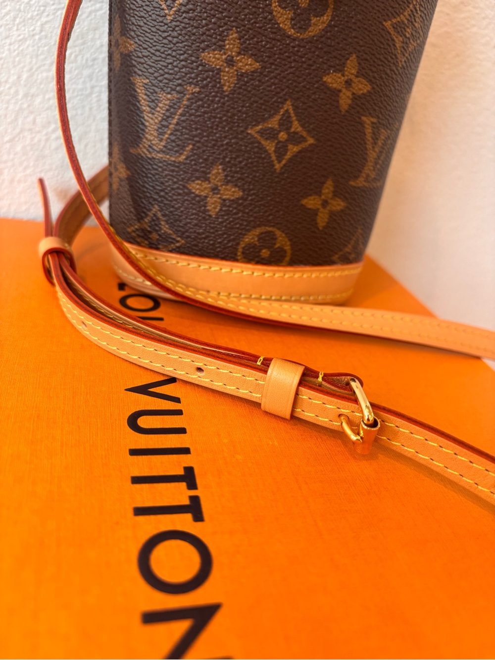 Louis Vuitton Monogram Mini Bucket Crossbody in Brown and Tan Vachetta - Picture 5 of 7